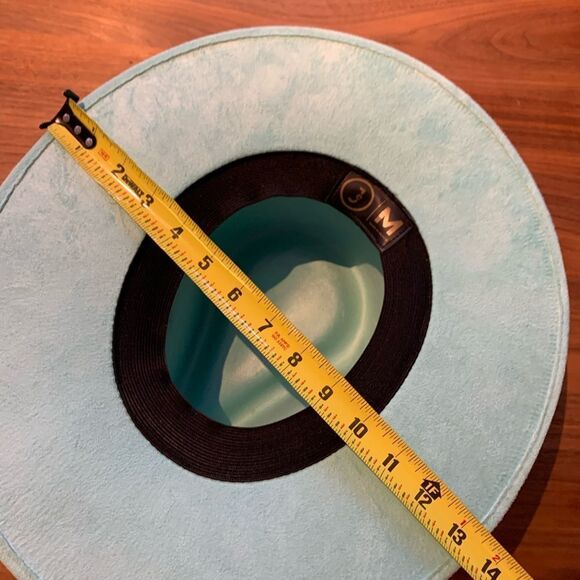 Hat, broad brim, EUC, faux suede, size med, adjustable, stetson style, turquoise - Picture 5 of 16